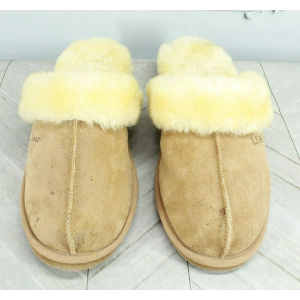 LL Bean Brown Suede Slip On Shearling Lined Clogs Slippers Size 9 M - Picture 5 of 10